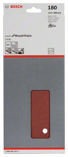 Bosch Accessories Expert for Wood 2608605347 Schwingschleifpapier gelocht Körnung (num) 180 (L x B) 280mm x 115mm 10St.