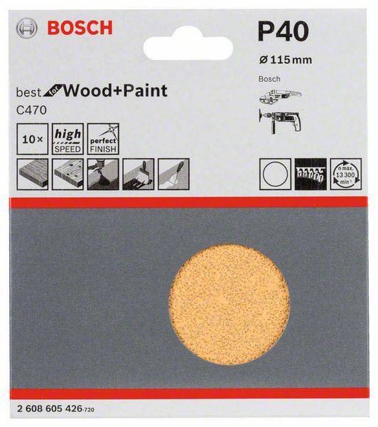 Bosch Accessories 2608605426 Schleifpapier für Schleifteller mit Klett, ungelocht Körnung (num) 40 (Ø) 115mm 10St.