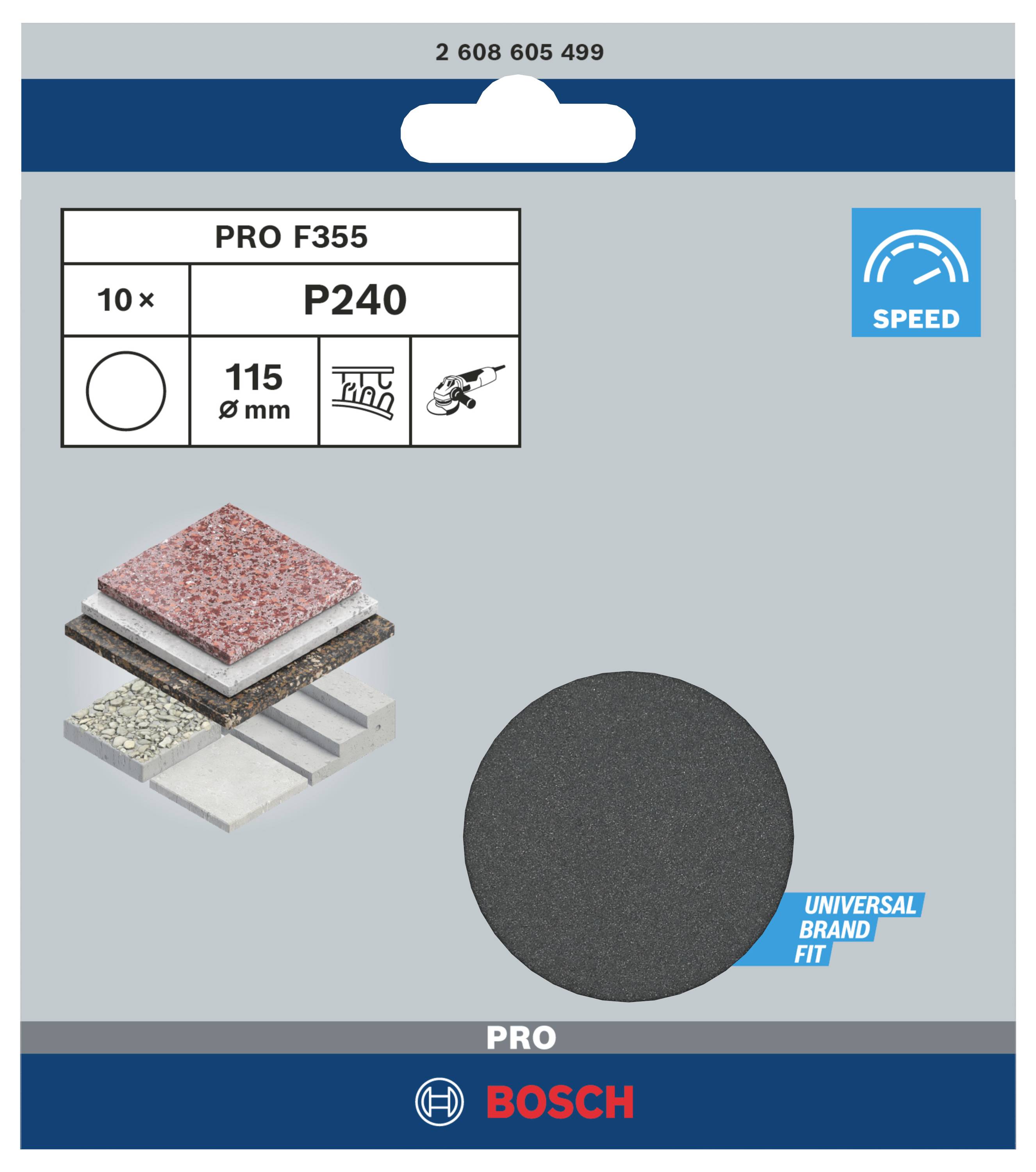 Bosch Accessories 2608605499 Schleifpapier für Schleifteller mit Klett, ungelocht Körnung (num) 240 (Ø) 115mm 10St.