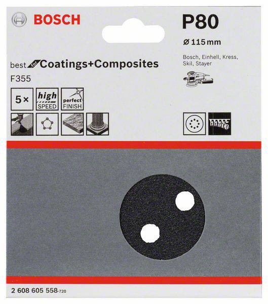 Bosch Accessories Best for Stone 2608605558 Exzenterschleifpapier mit Klett, gelocht Körnung (num) 80 (Ø) 115mm 5St.