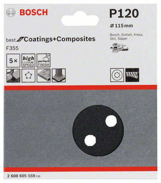 Bosch Accessories Best for Stone 2608605559 Exzenterschleifpapier mit Klett, gelocht Körnung (num) 120 (Ø) 115mm 5St.