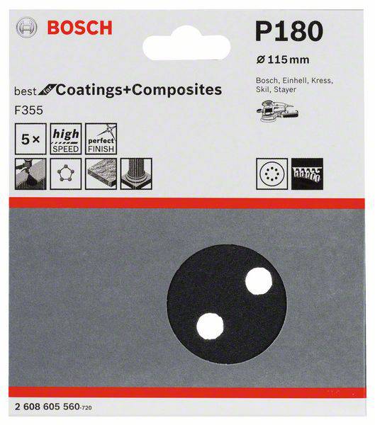 Bosch Accessories Best for Stone 2608605560 Exzenterschleifpapier mit Klett, gelocht Körnung (num) 180 (Ø) 115mm 5St.