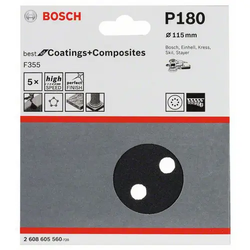 Bosch Accessories Best for Stone 2608605560 Exzenterschleifpapier mit Klett, gelocht Körnung (num) 180 (Ø) 115mm 5St. Bosch Accessories Best for Stone 2608605560 Exzenterschleifpapier mit Klett, gelocht Körnung (num) 180 (Ø) 115mm 5St.
