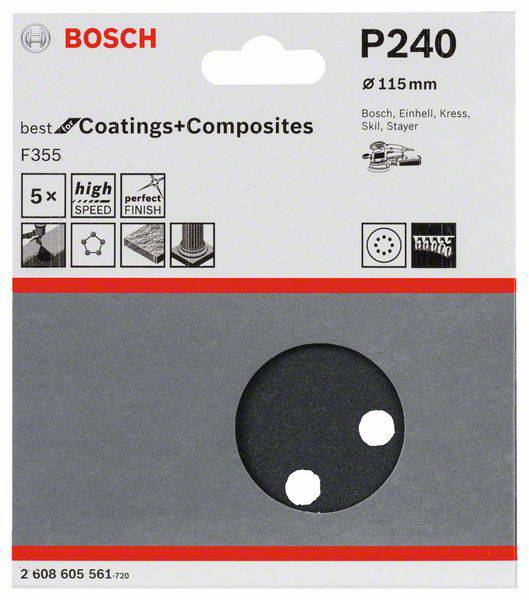 Bosch Accessories Best for Stone 2608605561 Exzenterschleifpapier mit Klett, gelocht Körnung (num) 240 (Ø) 115mm 5St.