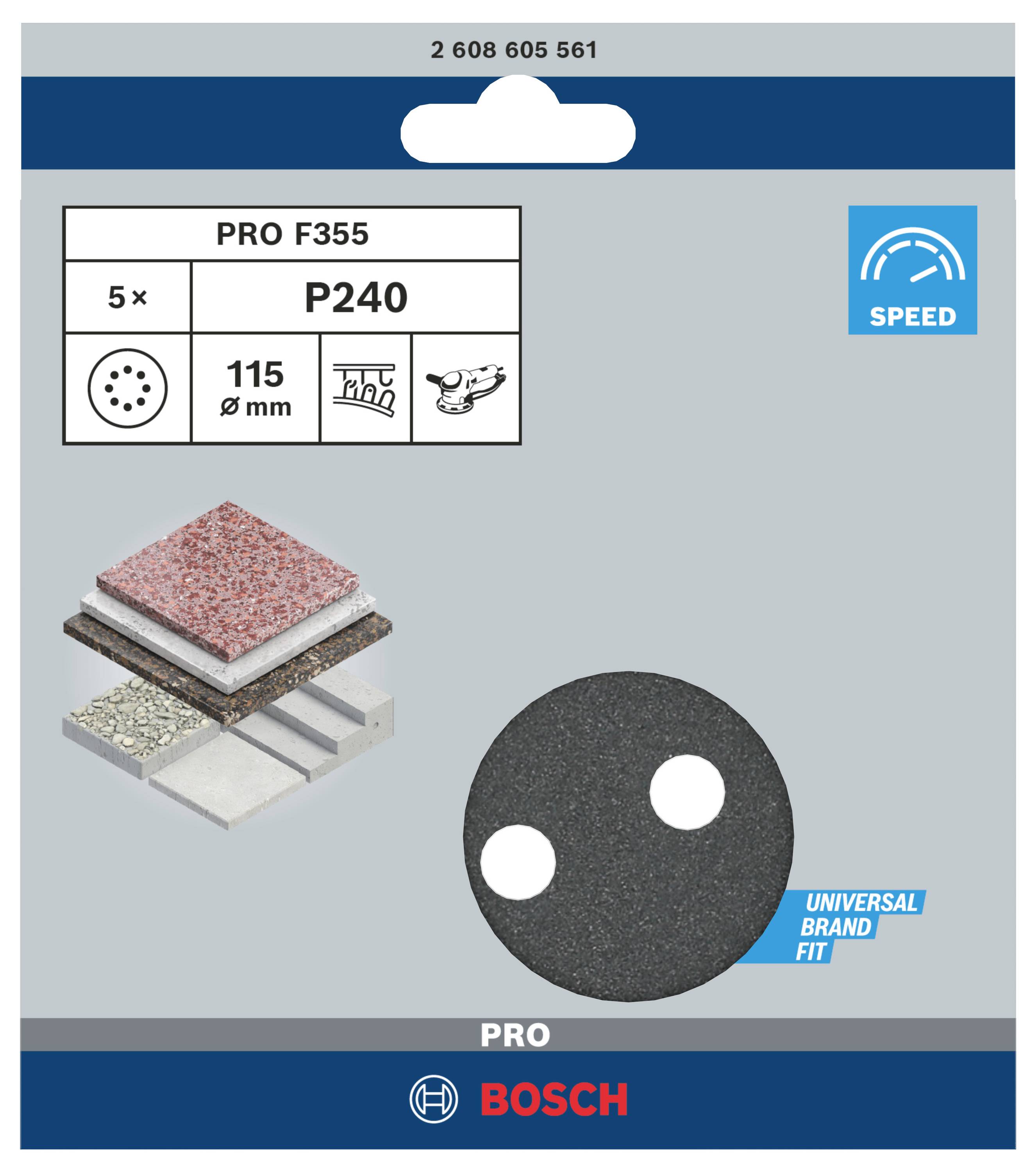 Bosch Accessories Best for Stone 2608605561 Exzenterschleifpapier mit Klett, gelocht Körnung (num) 240 (Ø) 115mm 5St.