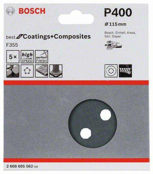 Bosch Accessories Best for Stone 2608605562 Exzenterschleifpapier mit Klett, gelocht Körnung (num) 400 (Ø) 115mm 5St.