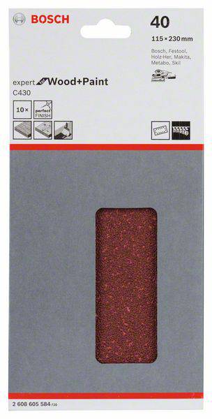 Bosch Accessories 2608605584 Schwingschleifpapier gelocht Körnung (num) 40 (L x B) 230mm x 115mm 10St.