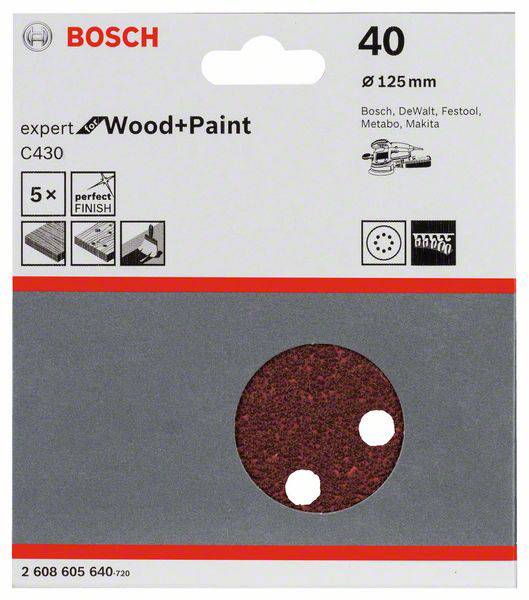 Bosch Accessories Expert for Wood 2608605640 Exzenterschleifpapier mit Klett, gelocht Körnung (num) 40 (Ø) 125mm 5St.