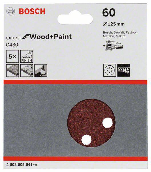 Bosch Accessories Expert for Wood 2608605641 Exzenterschleifpapier mit Klett, gelocht Körnung (num) 60 (Ø) 125mm 5St.