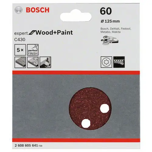 Bosch Accessories Expert for Wood 2608605641 Exzenterschleifpapier mit Klett, gelocht Körnung (num) 60 (Ø) 125mm 5St. Bosch Accessories Expert for Wood 2608605641 Exzenterschleifpapier mit Klett, gelocht Körnung (num) 60 (Ø) 125mm 5St.