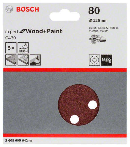 Bosch Accessories Expert for Wood 2608605642 Exzenterschleifpapier mit Klett, gelocht Körnung (num) 80 (Ø) 125mm 5St.
