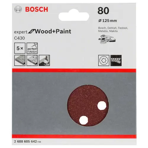 Bosch Accessories Expert for Wood 2608605642 Exzenterschleifpapier mit Klett, gelocht Körnung (num) 80 (Ø) 125mm 5St. Bosch Accessories Expert for Wood 2608605642 Exzenterschleifpapier mit Klett, gelocht Körnung (num) 80 (Ø) 125mm 5St.