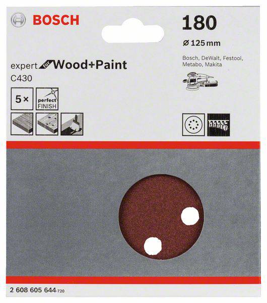 Bosch Accessories Expert for Wood 2608605644 Exzenterschleifpapier mit Klett, gelocht Körnung (num) 180 (Ø) 125mm 5St.