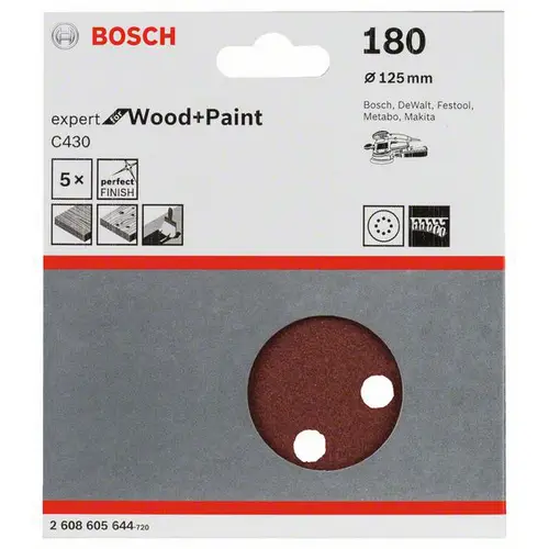 Bosch Accessories Expert for Wood 2608605644 Exzenterschleifpapier mit Klett, gelocht Körnung (num) 180 (Ø) 125mm 5St. Bosch Accessories Expert for Wood 2608605644 Exzenterschleifpapier mit Klett, gelocht Körnung (num) 180 (Ø) 125mm 5St.