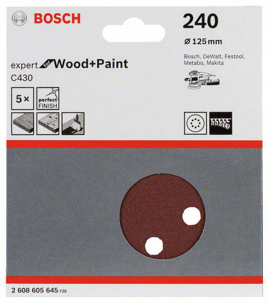 Bosch Accessories Expert for Wood 2608605645 Exzenterschleifpapier mit Klett, gelocht Körnung (num) 240 (Ø) 125mm 5St.
