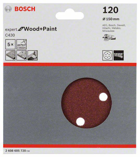 Bosch Accessories Expert for Wood 2608605720 Exzenterschleifpapier mit Klett, gelocht Körnung (num) 120 (Ø) 150mm 5St.