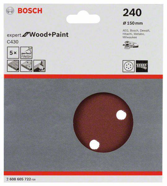 Bosch Accessories Expert for Wood 2608605722 Exzenterschleifpapier mit Klett, gelocht Körnung (num) 240 (Ø) 150mm 5St.