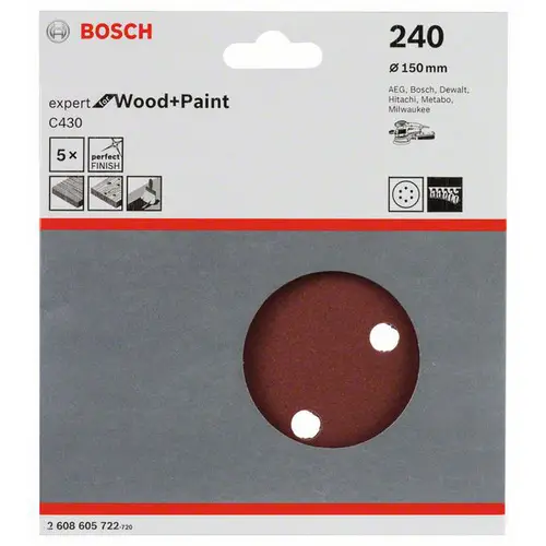 Bosch Accessories Expert for Wood 2608605722 Exzenterschleifpapier mit Klett, gelocht Körnung (num) 240 (Ø) 150mm 5St. Bosch Accessories Expert for Wood 2608605722 Exzenterschleifpapier mit Klett, gelocht Körnung (num) 240 (Ø) 150mm 5St.
