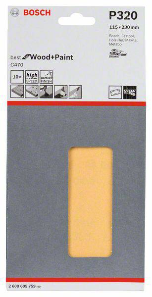 Bosch Accessories 2608605759 Schwingschleifpapier mit Klett, gelocht Körnung num 320 (L x B) 230mm x 115mm 10St.