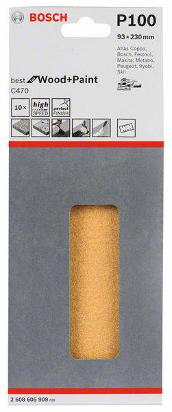Bosch Accessories  2608605909 Schwingschleifpapier gelocht Körnung 100  (L x B) 230 mm x 93 mm 10 St.