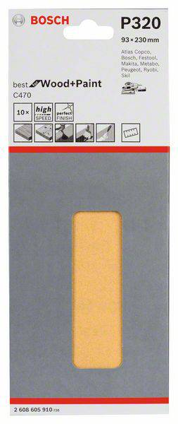 Bosch Accessories  2608605910 Schwingschleifpapier gelocht Körnung 320  (L x B) 230 mm x 93 mm 10 St.