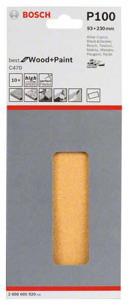 Bosch Accessories 2608605920 Schwingschleifpapier ungelocht Körnung num 100 (L x B) 230mm x 93mm 10St.