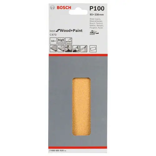 Bosch Accessories 2608605920 Schwingschleifpapier ungelocht Körnung num 100 (L x B) 230mm x 93mm 10St. Bosch Accessories 2608605920 Schwingschleifpapier ungelocht Körnung num 100 (L x B) 230mm x 93mm 10St.