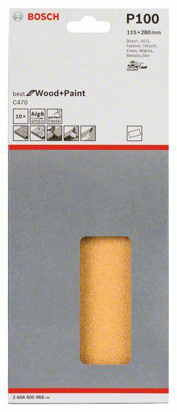 Bosch Accessories 2608605968 Schwingschleifpapier ungelocht Körnung 100 (L x B) 280mm x 115mm 10St.