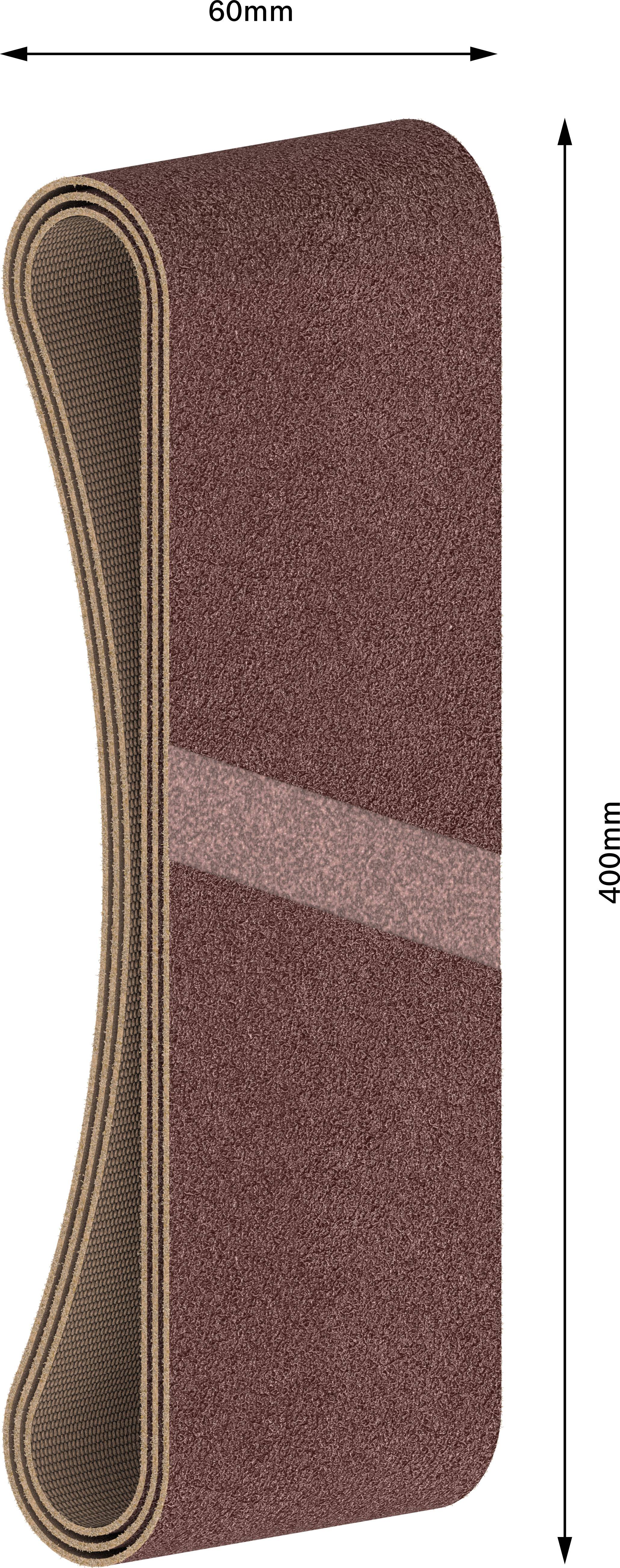 Schleifband in brauner Farbe, 60 mm breit, 400 mm lang, geeignet für Schleifarbeiten.