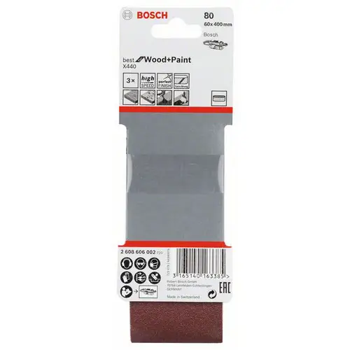 Bosch Accessories 2608606002 Schleifband Körnung (num) 80 (L x B) 400mm x 60mm 3St. Bosch Accessories 2608606002 Schleifband Körnung (num) 80 (L x B) 400mm x 60mm 3St.