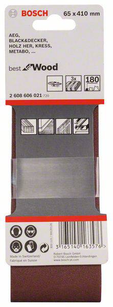 Schleifpapier von Bosch, 65 x 410 mm, Körnung 180, geeignet für Holz. Kompatibel mit Marken wie AEG, Black&Decker und Metabo.