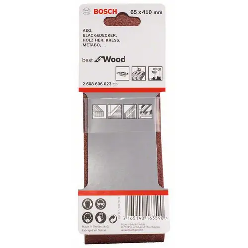 Bosch Accessories 2608606023 Schleifband-Set Körnung (num) 60, 80, 100 (L x B) 410mm x 65mm 1 Set Bosch Accessories 2608606023 Schleifband-Set Körnung (num) 60, 80, 100 (L x B) 410mm x 65mm 1 Set