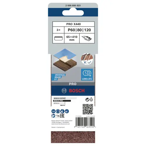 Bosch Accessories 2608606023 Schleifband-Set Körnung (num) 60, 80, 100 (L x B) 410mm x 65mm 1 Set Bosch Accessories 2608606023 Schleifband-Set Körnung (num) 60, 80, 100 (L x B) 410mm x 65mm 1 Set