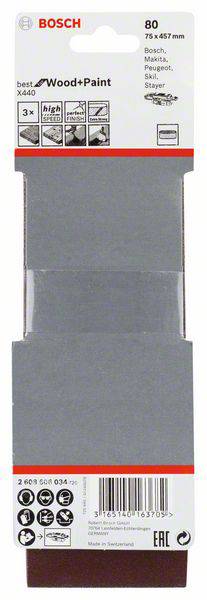 Bosch Accessories 2608606034 Schleifband Körnung (num) 80 (L x B) 457mm x 75mm 3St.