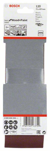 Bosch Accessories 2608606036 Schleifband Körnung (num) 120 (L x B) 457mm x 75mm 3St.