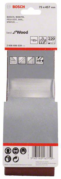 Bosch Accessories 2608606039 Schleifband Körnung (num) 220 (L x B) 457mm x 75mm 3St.