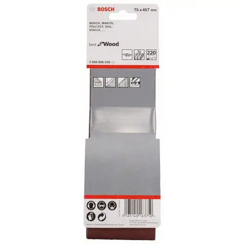Bosch Accessories 2608606039 Schleifband Körnung (num) 220 (L x B) 457mm x 75mm 3St. Bosch Accessories 2608606039 Schleifband Körnung (num) 220 (L x B) 457mm x 75mm 3St.