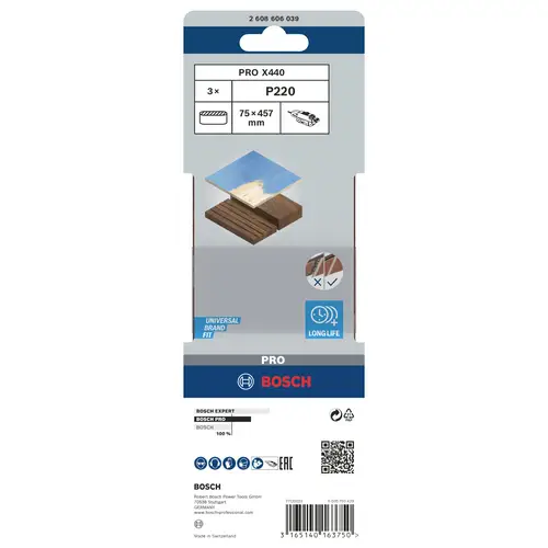 Bosch Accessories 2608606039 Schleifband Körnung (num) 220 (L x B) 457mm x 75mm 3St. Bosch Accessories 2608606039 Schleifband Körnung (num) 220 (L x B) 457mm x 75mm 3St.