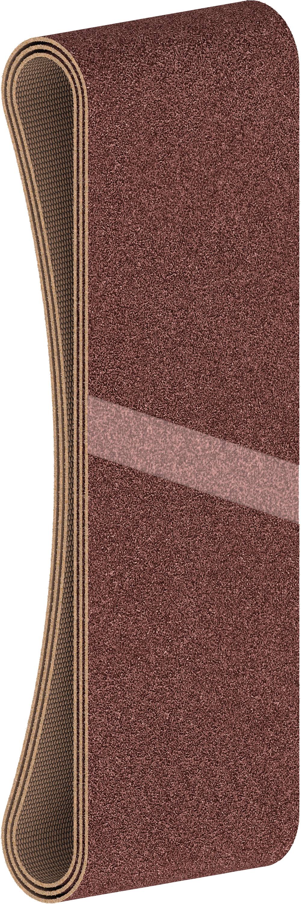 Braunes Schleifband mit gleichmäßiger Schleiffläche, geeignet für Schleifarbeiten in Werkstätten oder industriellen Anwendungen.