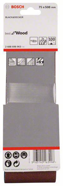 Bosch Accessories 2608606063 Schleifband Körnung (num) 100 (L x B) 508mm x 75mm 3St.