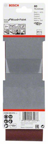 Bosch Accessories 2608606071 Schleifband Körnung (num) 80 (L x B) 533mm x 75mm 3St.