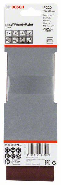 Bosch Accessories 2608606074 Schleifband Körnung (num) 220 (L x B) 533mm x 75mm 3St.