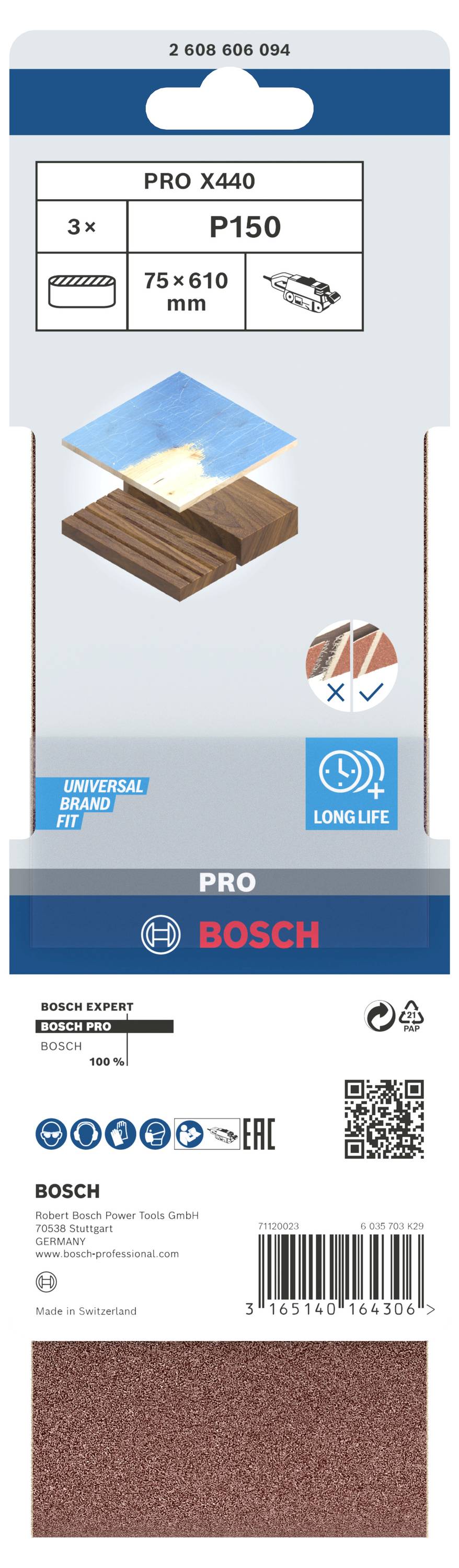 Bosch Accessories 2608606094 Schleifband Körnung (num) 150 (L x B) 610mm x 75mm 3St.