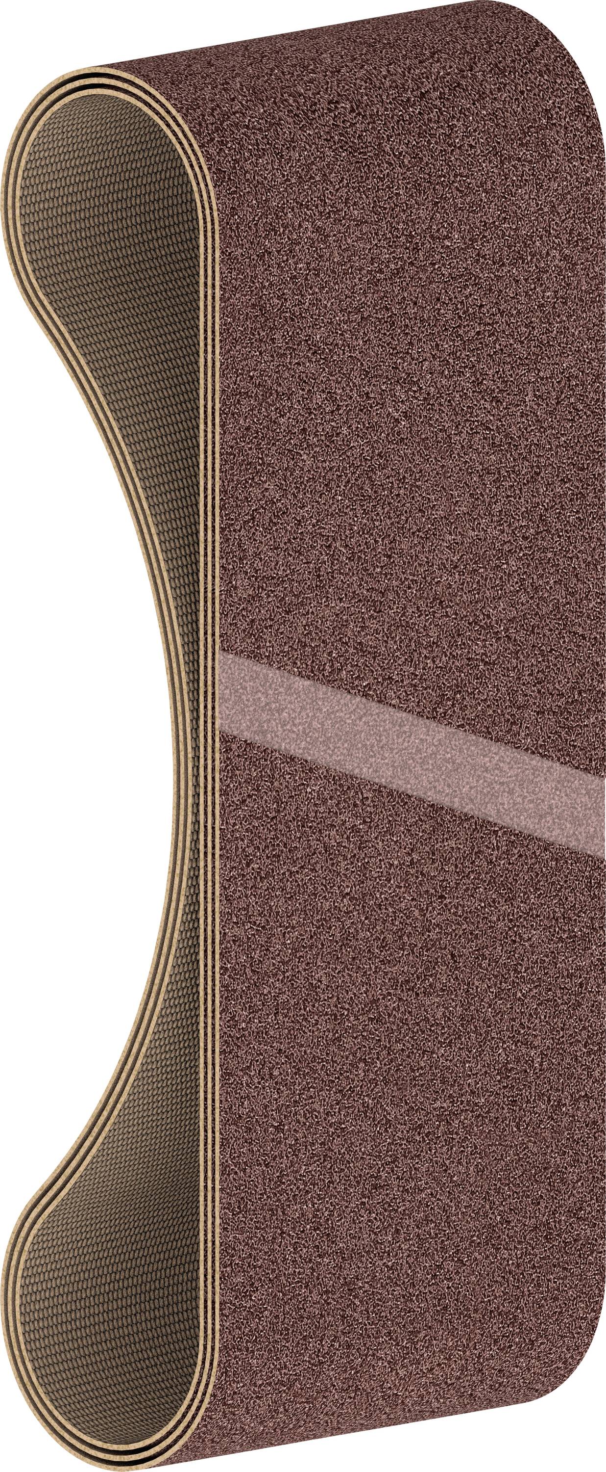 Braunes Schleifband, Endlosbandform, raues Schleifmaterial, gedacht für Schleifmaschinen zur Bearbeitung von Holz oder Metall.