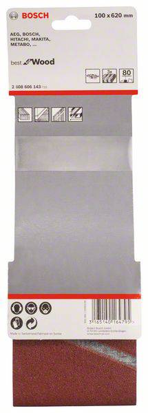 Bosch Accessories 2608606143 Schleifband Körnung (num) 80 (L x B) 620mm x 100mm 3St.