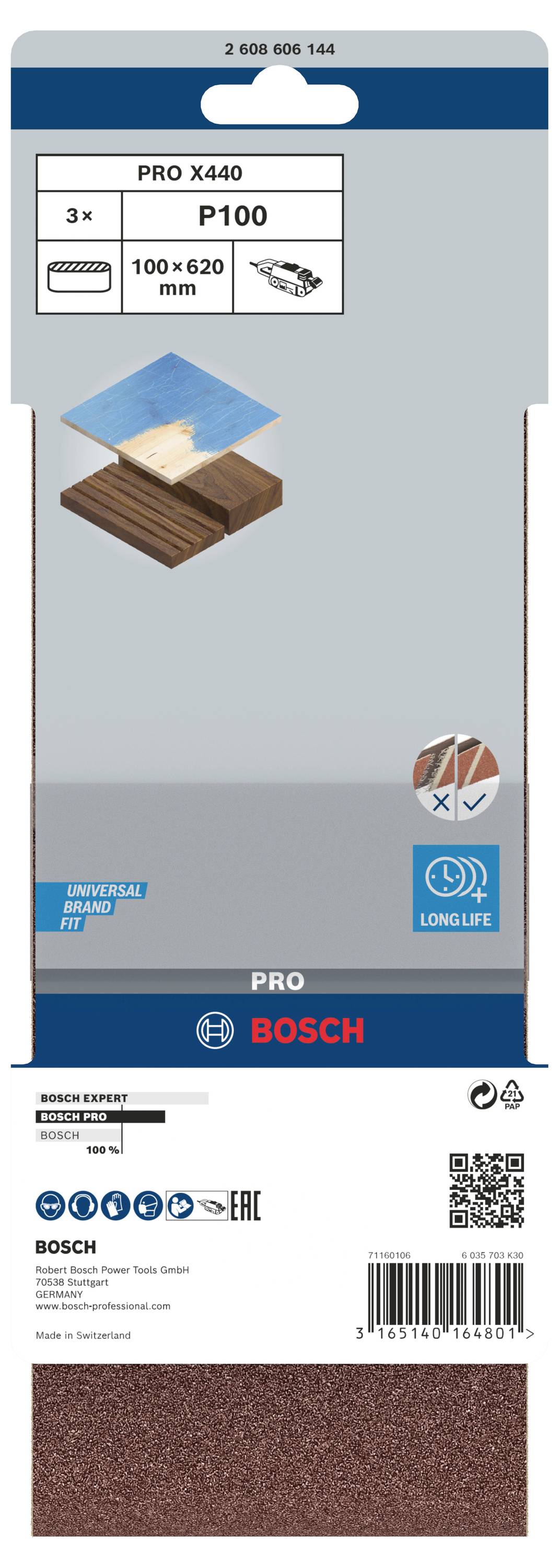 Bosch Accessories 2608606144 Schleifband Körnung (num) 100 (L x B) 620mm x 100mm 3St.