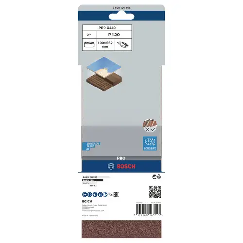 Bosch Accessories 2608606165 Schleifband Körnung (num) 120 (L x B) 552mm x 100mm 3St. Bosch Accessories 2608606165 Schleifband Körnung (num) 120 (L x B) 552mm x 100mm 3St.
