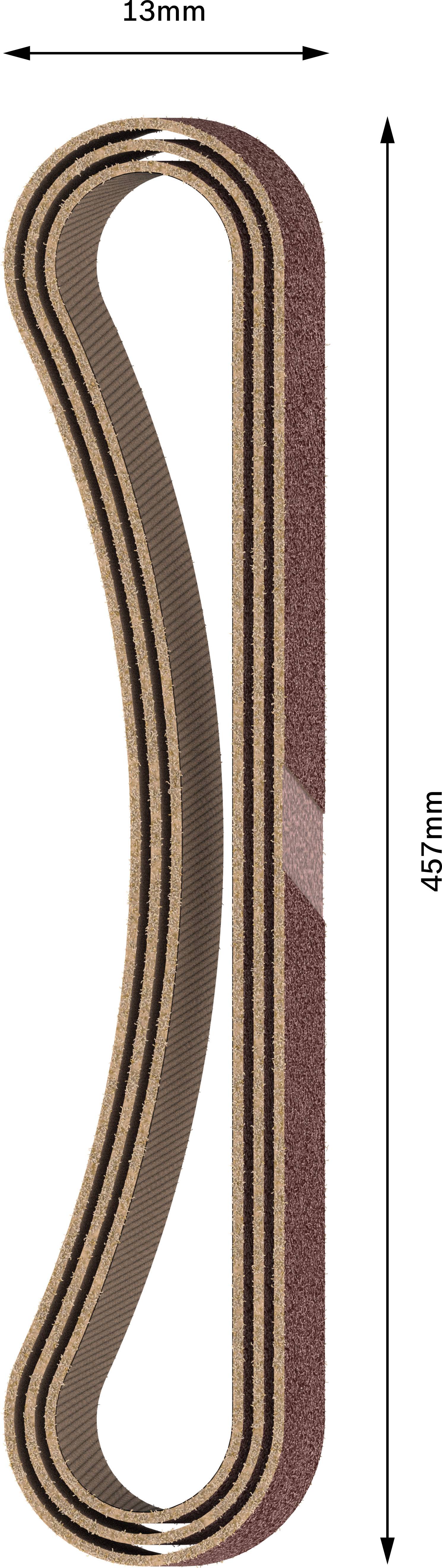 Abbildung eines langen, gebogenen, streifenförmigen Objekts mit einer Länge von 457 mm und einer Breite von 13 mm.
