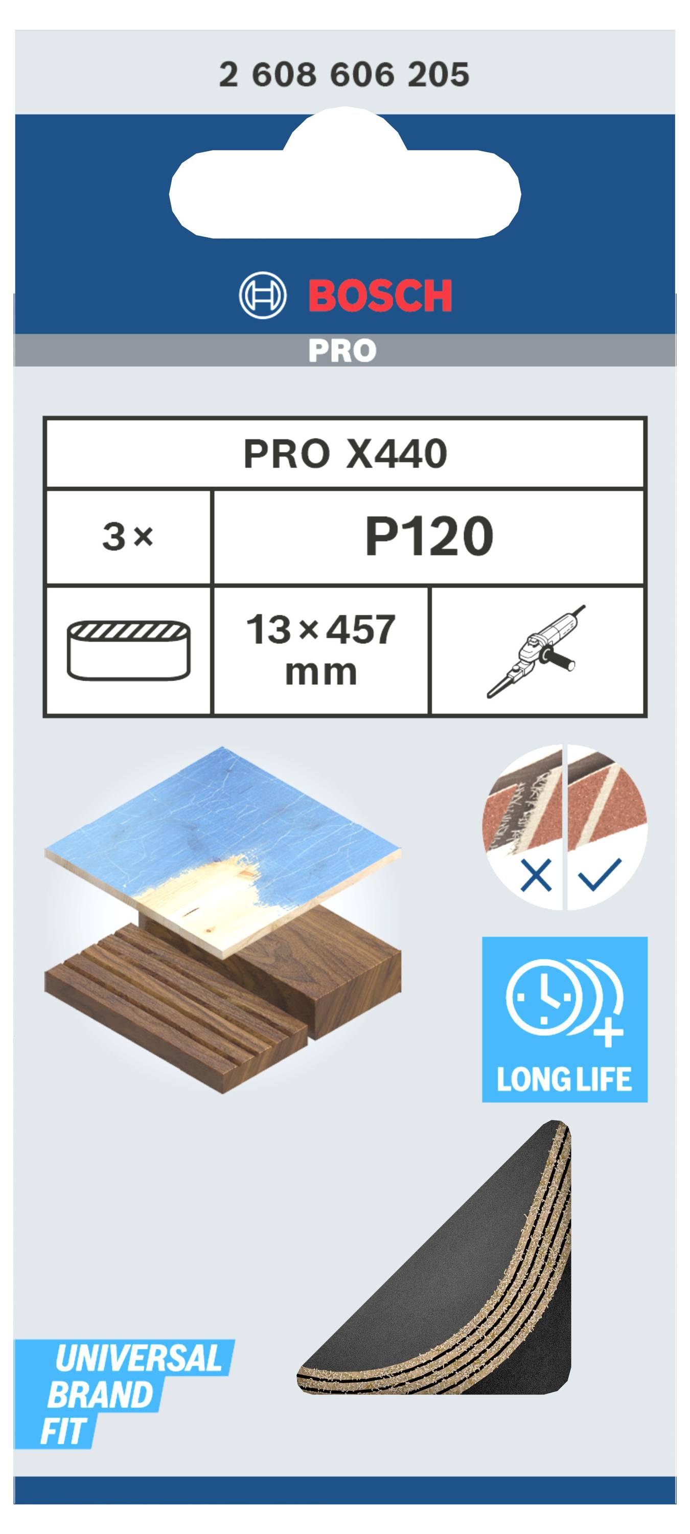 Bosch Accessories 2608606205 Schleifband Körnung (num) 120 (L x B) 455mm x 13mm 3St.