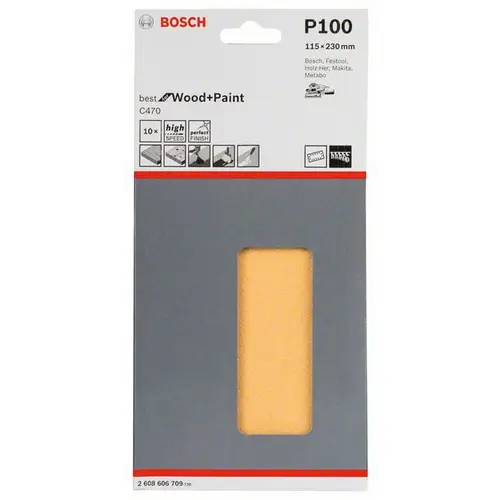 Bosch Accessories Best for Paint 2608606709 Schwingschleifpapier gelocht Körnung 100  (L x B) 230 mm x 115 mm 10 St. Bosch Accessories Best for Paint 2608606709 Schwingschleifpapier gelocht Körnung 100  (L x B) 230 mm x 115 mm 10 St.